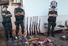 Policiais Ambientais apreendem armas, armadilhas e carne de capivara