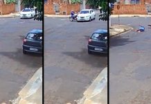 Moto pega fogo após bater em carro em Araçatuba; vídeo