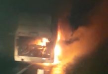 Ônibus fretado por sacoleiros pega fogo na Rodovia Marechal Rondon