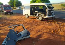 Mulher fica presa às ferragens após Kombi atingir vaca em vicinal