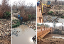 Saev Ambiental executa trabalho de desobstrução na ponte sobre o Córrego Marinheiro