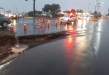 Chuva danifica cruzamento e atrapalha trânsito em Votuporanga
