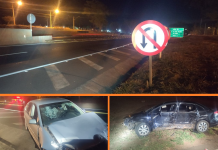 Acidente entre carros deixa três feridos após motorista embriagado fazer retorno proibido na BR-153