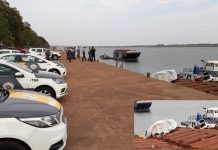 Carro e viatura da polícia caem em balsa durante perseguição em Araçatuba