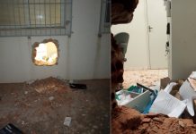 Ladrões abrem buraco na parede de banco na região para tentar furtar cofre