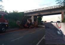 Viaduto é interditado após máquina atingir estrutura em rodovia de Olímpia