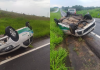 Carro da Prefeitura de Santa Fé do Sul capota e deixa cinco feridos na Euclides da Cunha em Jales