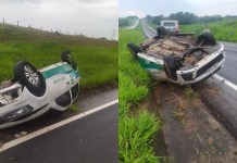 Carro da Prefeitura de Santa Fé do Sul capota e deixa cinco feridos na Euclides da Cunha em Jales