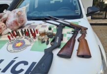 Polícia Ambiental apreende armas, munições e carne de animais silvestres abatidos