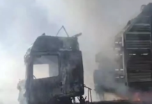 Caminhão fica destruído após pegar fogo na Feliciano Sales Cunha em Sud Mennucci