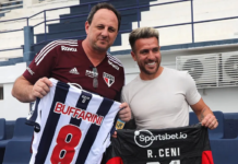 Buffarini vai ao treino do São Paulo em Córdoba e ganha camisa de Ceni