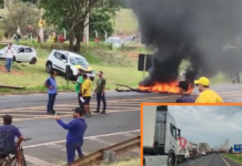 Protesto bloqueia pistas da BR-153 e provoca congestionamento em Rio Preto
