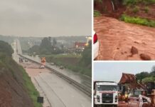 Trecho de rodovia é interditado após canaleta de escoamento de água romper em Votuporanga