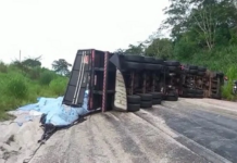 Rodovia é interditada após caminhão com adubo tombar em Neves Paulista