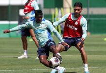 Com Gustavo Gómez e Richard Ríos, Abel Ferreira comanda treino tático no Palmeiras