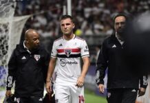 Com suspeita de lesão grave no joelho, Galoppo, do São Paulo, diz estar de “alma partida”
