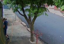 Câmera flagra idoso colocando o pênis em portão para pitbull lamber