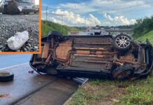 Bebê e idoso são socorridos após carro capotar em rodovia de Rio Preto