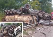 Caminhoneiro fica preso nas ferragens após carreta tombar em rodovia de Birigui