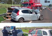 Policial é socorrido após motorista passar mal, invadir a pista contrária e bater em viatura