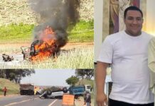 Motorista morre carbonizado em acidente com carro, caminhões e caminhonete na BR-153