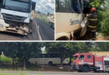 Colisão entre ônibus e caminhão deixa um morto e sete feridos em Votuporanga