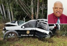 Delegado morre ao bater viatura contra árvore em Fernandópolis