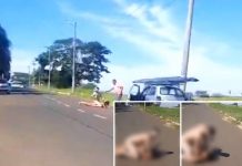 Homem é flagrado pelado rendendo mulher seminua no meio da rua em saída de motel em Mirassol