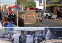 Carro capota após bater em veículo estacionado em Rio Preto