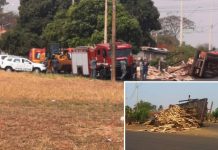 Caminhão tomba na zona sul de Votuporanga