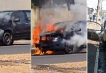 Carro pega fogo na Avenida João Gonçalves Leite