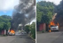 Micro-ônibus pega fogo e mobiliza brigada de incêndio em Guararapes