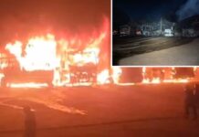Incêndio de grandes proporções em garagem de ônibus provoca destruição em Andradina