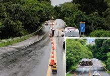 Caminhão carregado com nitrato de amônia tomba e interdita rodovia em Monte Aprazível