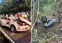 Ladrão capota carro furtado durante fuga da polícia e é preso em Jales