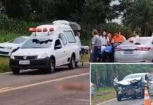 Professora morre após ter veículo atingido por carro que invadiu a contramão para desviar de cachorro