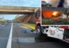 Caminhão carregado com botijões de gás pega fogo na Rodovia Euclides da Cunha