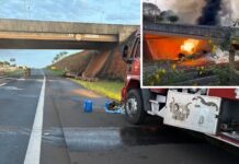 Caminhão carregado com botijões de gás pega fogo na Rodovia Euclides da Cunha
