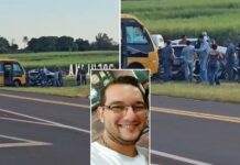 Homem morre em acidente entre carro e ônibus escolar em Populina