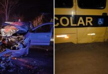 Escrivão e investigador da Polícia Civil ficam feridos em acidente entre viatura e ônibus escolar