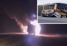 Ônibus com grupo de idosos pega fogo em rodovia vicinal que liga Bálsamo a Mirassolândia