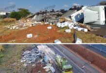 Carreta com produto químico tomba e interdita Rodovia Washington Luís em Mirassol