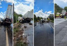 Duas pessoas morrem em acidente entre caminhão e carreta