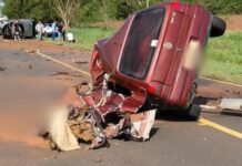 Duas pessoas morrem após acidente entre carro e caminhonete em rodovia de Palmeira D’Oeste
