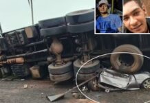 Caminhão tomba em cima de carro e quatro homens morrem em Monte Azul Paulista