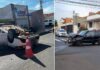 Carro capota após acidente na área central de Votuporanga