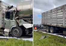 Motorista morre em acidente entre dois caminhões e caminhonete em rodovia de Guararapes