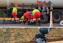 Motociclista sofre fratura exposta ao cair embaixo de caminhão