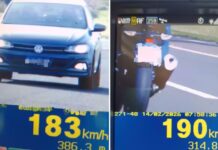 Moto e carro são flagrados a quase 200 km/h em rodovia de Penápolis