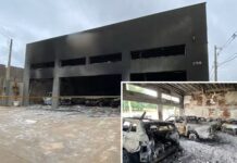 Incêndio destrói 9 veículos em garagem automotiva